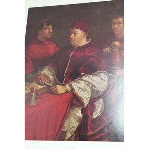 Raphael Print Portrait of Leo X and Two Cardinals Vintage 54642